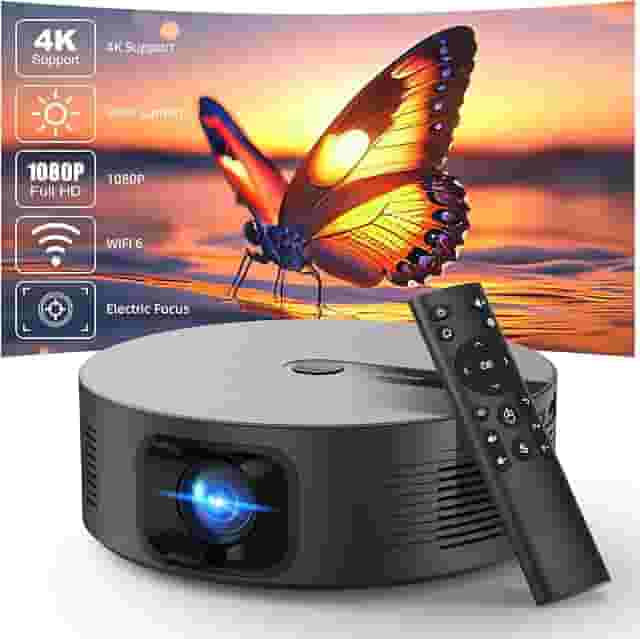 Projetor Smart 1080P 4k Full HD Portátil com Alto-Falante Integrado, 11000 Lm WiFi 6, Bluetooth 5.0 e Correção Automática - Ideal para Cinema em Casa, Jogos e Externas, Negro