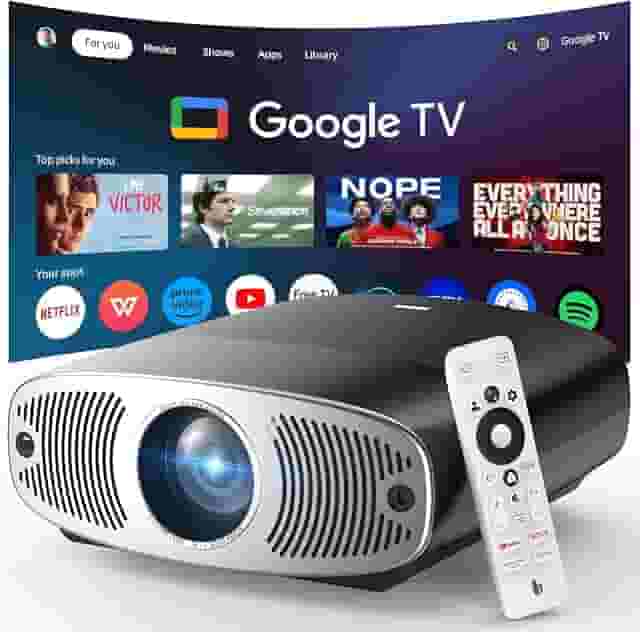 Bettdow Projetor 4k 3D 25000 Lumens Full Hd 1080p Compatível Com Android 9.0(AOSP)+Google TV, Suporte ao escritório WPS, Netflix oficialmente licenciado, Retroprojetor Portatil 850 ANSI WiFi 6 BT 5.0