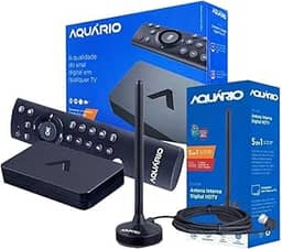 Conversor Digital Aquário DTV-9000 com Antena, Gravador Full HD, Saídas HDMI e AV, Compatível com TVs Antigas e Novas, Cor Preta