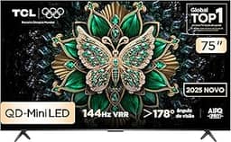 Smart TV TCL 75 Polegadas QLED Mini LED 4K C6K WiFi Bluetooth Google TV 4 HDMI 144Hz HDR10+ 75C6K